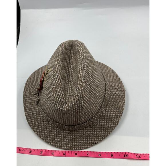 Vintage Botany 500 Houndstooth Wool Fedora Hat Feather Detail Sherlock Holmes - Picture 2 of 11